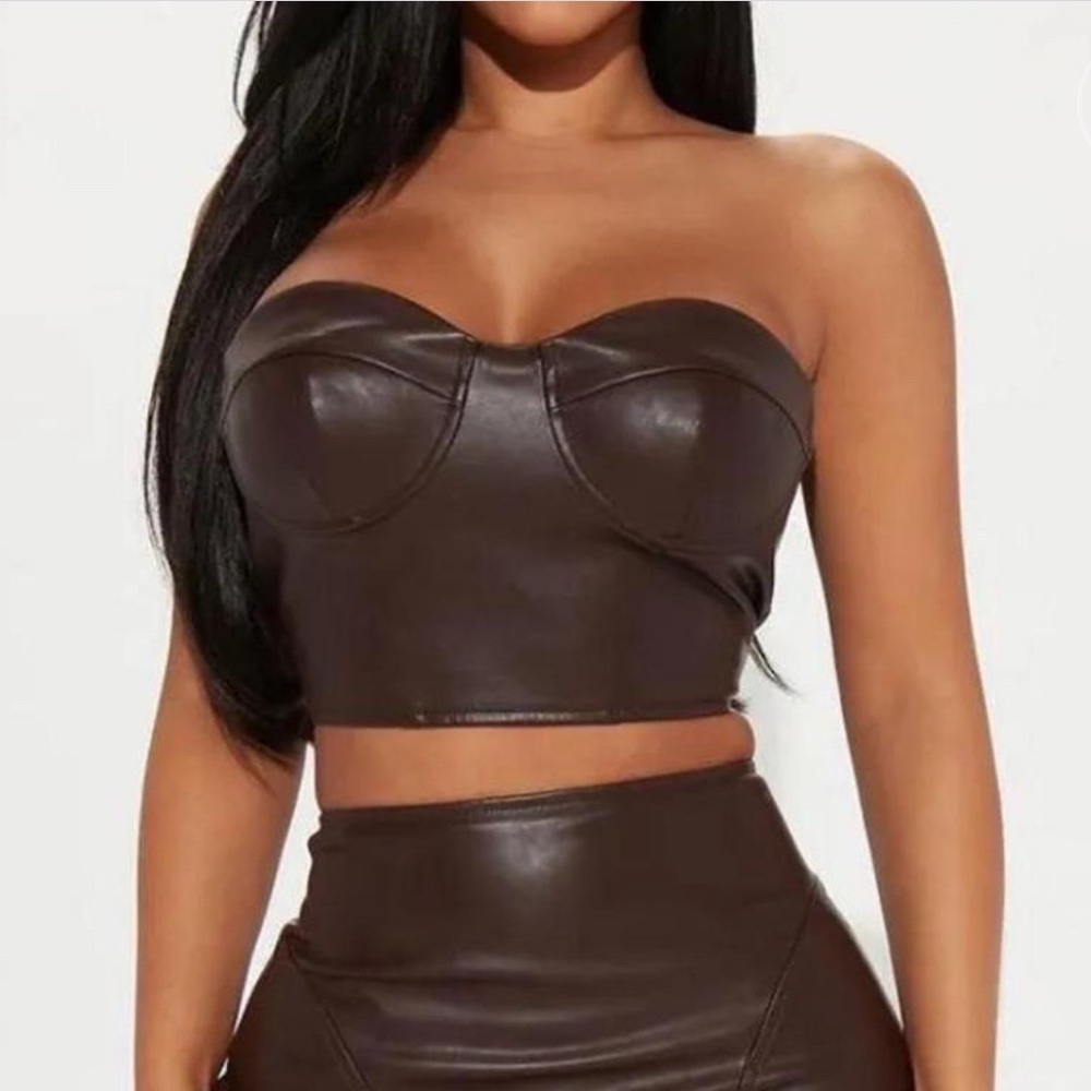 Fashion Nova Brown Leather Crop Top